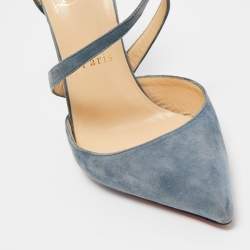 Christian Louboutin Blue Suede Ankle Strap Pumps Size 38