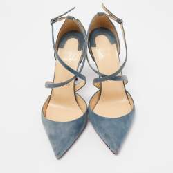 Christian Louboutin Blue Suede Ankle Strap Pumps Size 38