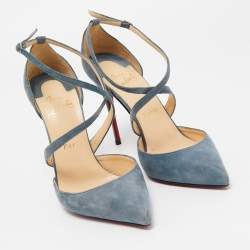 Christian Louboutin Blue Suede Ankle Strap Pumps Size 38