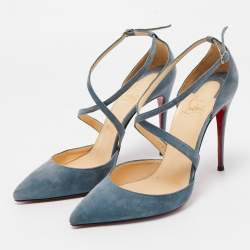 Christian Louboutin Blue Suede Ankle Strap Pumps Size 38