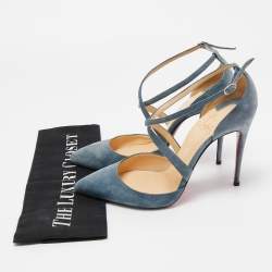 Christian Louboutin Blue Suede Ankle Strap Pumps Size 38