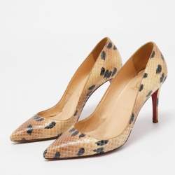 Christian Louboutin Beige/Black Snakeskin Decollete Pumps Size 39