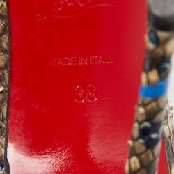 Pre Owned Christian Louboutin Tricolor Paint Splash Print Python Decollete 554 Pumps Size 38