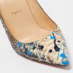 Pre Owned Christian Louboutin Tricolor Paint Splash Print Python Decollete 554 Pumps Size 38