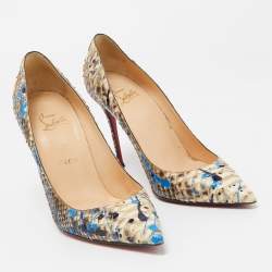Pre Owned Christian Louboutin Tricolor Paint Splash Print Python Decollete 554 Pumps Size 38