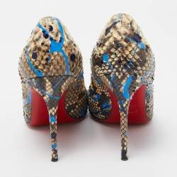 Pre Owned Christian Louboutin Tricolor Paint Splash Print Python Decollete 554 Pumps Size 38