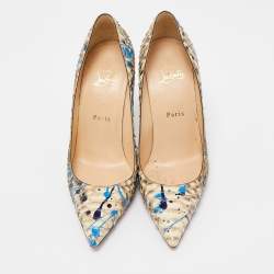 Pre Owned Christian Louboutin Tricolor Paint Splash Print Python Decollete 554 Pumps Size 38