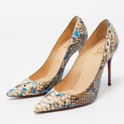 Pre Owned Christian Louboutin Tricolor Paint Splash Print Python Decollete 554 Pumps Size 38