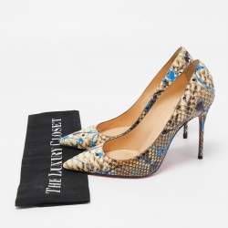 Pre Owned Christian Louboutin Tricolor Paint Splash Print Python Decollete 554 Pumps Size 38