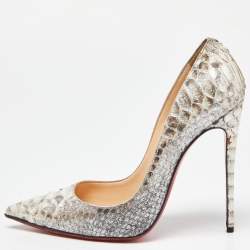 مملوكة مسبقًا Christian Louboutin Silver Python So Kate Pumps Size 38.5