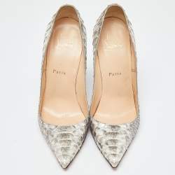 مملوكة مسبقًا Christian Louboutin Silver Python So Kate Pumps Size 38.5