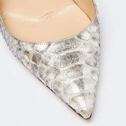 مملوكة مسبقًا Christian Louboutin Silver Python So Kate Pumps Size 38.5