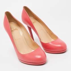 Pre Owned Christian Louboutin Pink Leather Simple Round Toe Pumps Size 40