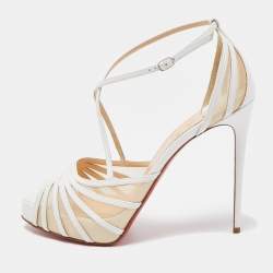 Christian Louboutin White Leather and Mesh Filamenta Platform Sandals Size 38.5