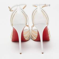 Christian Louboutin White Leather and Mesh Filamenta Platform Sandals Size 38.5