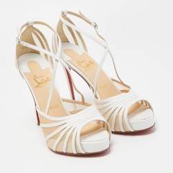 Christian Louboutin White Leather and Mesh Filamenta Platform Sandals Size 38.5