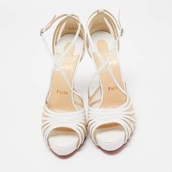 Christian Louboutin White Leather and Mesh Filamenta Platform Sandals Size 38.5