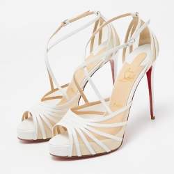 Christian Louboutin White Leather and Mesh Filamenta Platform Sandals Size 38.5