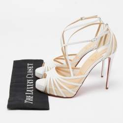 Christian Louboutin White Leather and Mesh Filamenta Platform Sandals Size 38.5