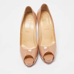 Christian Louboutin Beige Patent Very Prive Peep Toe Pumps Size 39.5