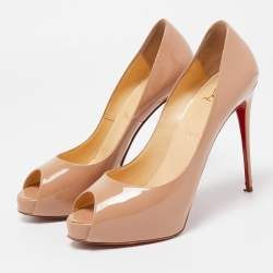 Christian Louboutin Beige Patent Very Prive Peep Toe Pumps Size 39.5