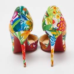 Pre Owned Christian Louboutin Multicolor Printed Satin Iriza Pumps Size 36