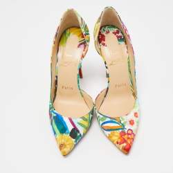 Pre Owned Christian Louboutin Multicolor Printed Satin Iriza Pumps Size 36