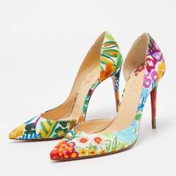Pre Owned Christian Louboutin Multicolor Printed Satin Iriza Pumps Size 36