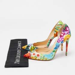 Pre Owned Christian Louboutin Multicolor Printed Satin Iriza Pumps Size 36
