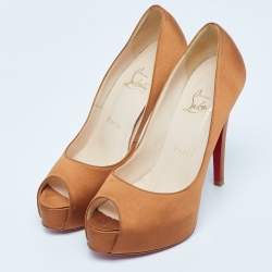 Christian Louboutin Gold Satin New Very Prive Pumps Size 37