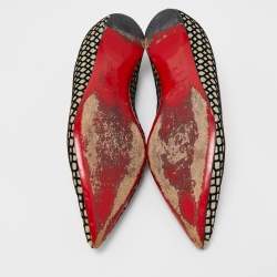 Pre Owned Christian Louboutin Black/Gold Mesh and Glitter Ballet Flats Size 38