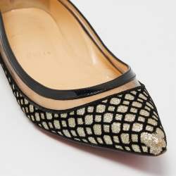 Pre Owned Christian Louboutin Black/Gold Mesh and Glitter Ballet Flats Size 38
