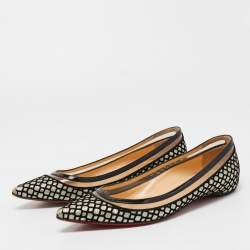Pre Owned Christian Louboutin Black/Gold Mesh and Glitter Ballet Flats Size 38
