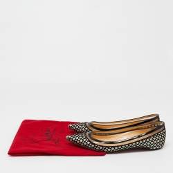 Pre Owned Christian Louboutin Black/Gold Mesh and Glitter Ballet Flats Size 38