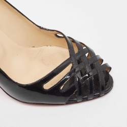 Christian Louboutin Black Cut Out Patent Leather Peep Toe Pumps Size 37.5