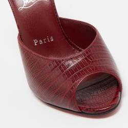 Pre Owned Christian Louboutin Burgundy Lizard Embossed Leather Me Dolly Slide Sandals Size 38.5