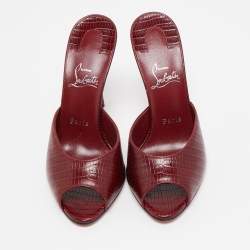 Pre Owned Christian Louboutin Burgundy Lizard Embossed Leather Me Dolly Slide Sandals Size 38.5