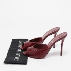 Pre Owned Christian Louboutin Burgundy Lizard Embossed Leather Me Dolly Slide Sandals Size 38.5
