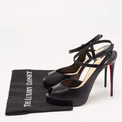 Christian Louboutin Black Leather So Jenlove D'orsay Sandals Size 38 