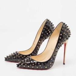 Christian Louboutin Black/Gold Patent Leather Pigalle Spikes Pumps Size 38.5