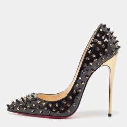 Christian Louboutin Black/Gold Patent Leather Pigalle Spikes Pumps Size 38.5