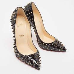 Christian Louboutin Black/Gold Patent Leather Pigalle Spikes Pumps Size 38.5