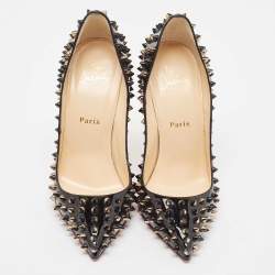 Christian Louboutin Black/Gold Patent Leather Pigalle Spikes Pumps Size 38.5