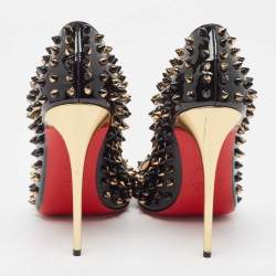 Christian Louboutin Black/Gold Patent Leather Pigalle Spikes Pumps Size 38.5