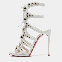 Pre Owned صندل كريستيان لوبوتان امازوبيلي مرصع رباط علوي جلد أبيض مقاس 41