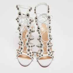 Pre Owned صندل كريستيان لوبوتان امازوبيلي مرصع رباط علوي جلد أبيض مقاس 41