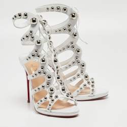 Pre Owned صندل كريستيان لوبوتان امازوبيلي مرصع رباط علوي جلد أبيض مقاس 41