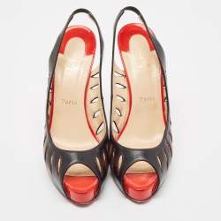 Christian Louboutin Black Leather Griff Slingback Sandals Size 41