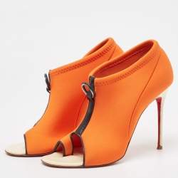 Pre Owned Christian Louboutin Orange Fabric Peep Toe  Sandals Size 38