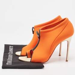 Pre Owned Christian Louboutin Orange Fabric Peep Toe  Sandals Size 38